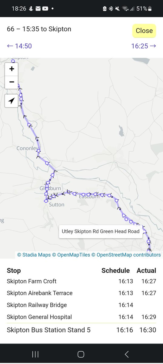 hmriley2005's tweet photo. Good Afternoon, @keighleybus I was travelling on the delayed 1535 66 Dalesway service from Keighley to Skipton. It was running approximately 15/20 mins late as a result adding a total of just over an hour to my journey due to me missing the 1620 Pendle Wizz. https://t.co/B7WVW43ktD