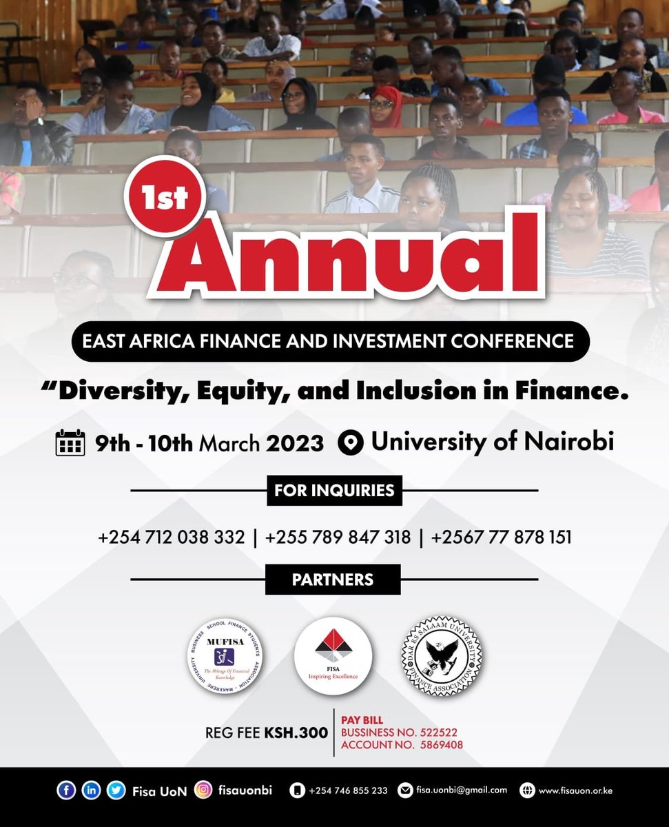 Hello everyone, our first Annual East Africa Finance and Investment Conference has been postponed to 9th-10th March 2023 . Register today with ksh. 300 and book your slot ( will cover for certificate and meals ). Fill this form for planning purposes. forms.gle/VGeKfhvrfamvXi…