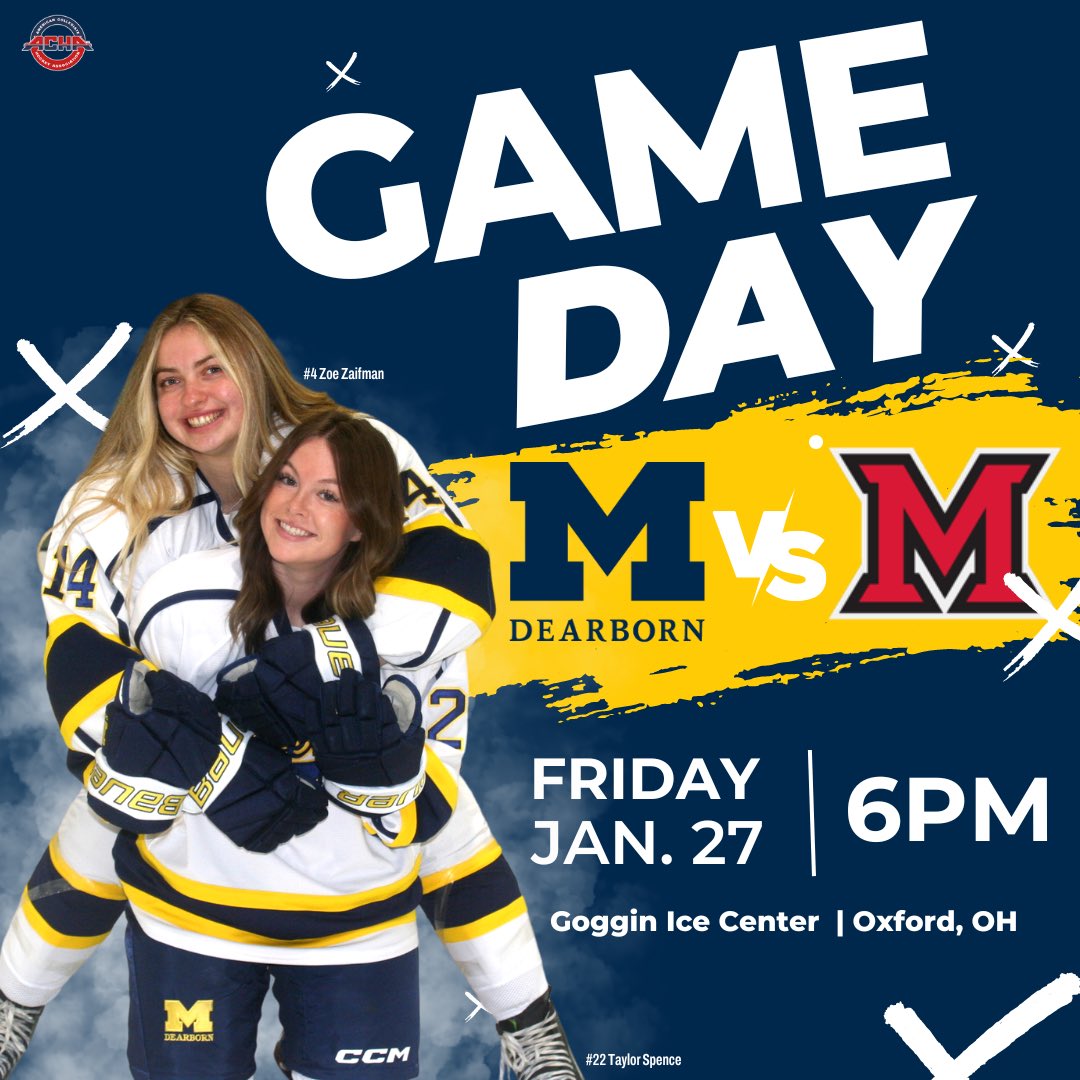 UM_DearbornWHKY's tweet photo. ITS GAME DAY! The Wolverines take on the RedHawks tonight at 6pm at Goggin Ice Center. #goblue #rolldear https://t.co/FwFjb6vxmf