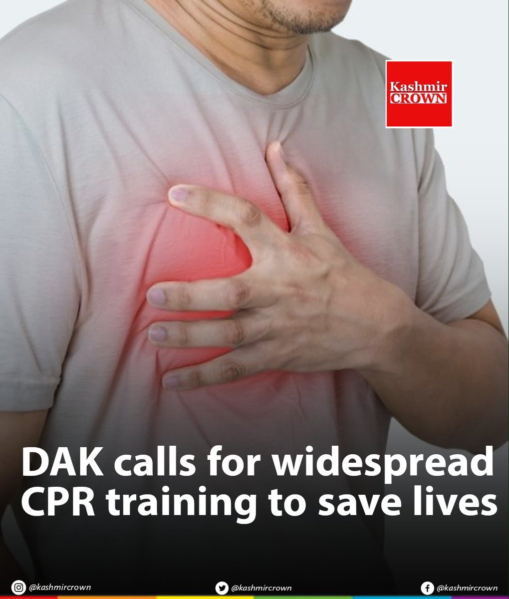 kashmircrownews's tweet photo. With increase in the number of sudden cardiac deaths in Kashmir valley, #Doctors Association Kashmir (DAK) on Friday called for widespread #cardiopulmonary resuscitation (CPR) training that would save lives. https://t.co/7ixho5Bawe