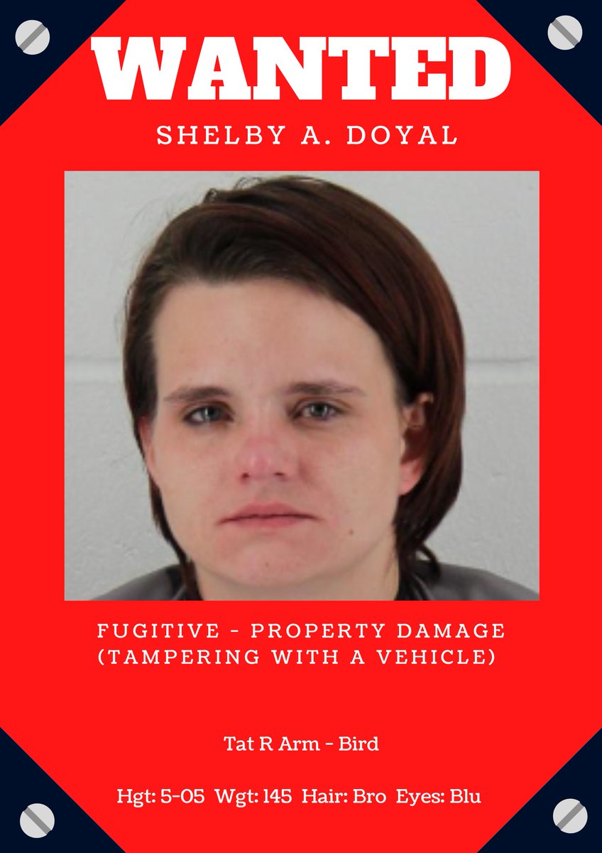 JOCOSHERIFF's tweet image. Today is #FugitiveFriday

Help us find Ms. Doyal who is known to frequent Independence and Kansas City, MO. 

If you know where she is, call our Warrants Division at 913.715.5212 or SHR-Warrants@jocogov.org.