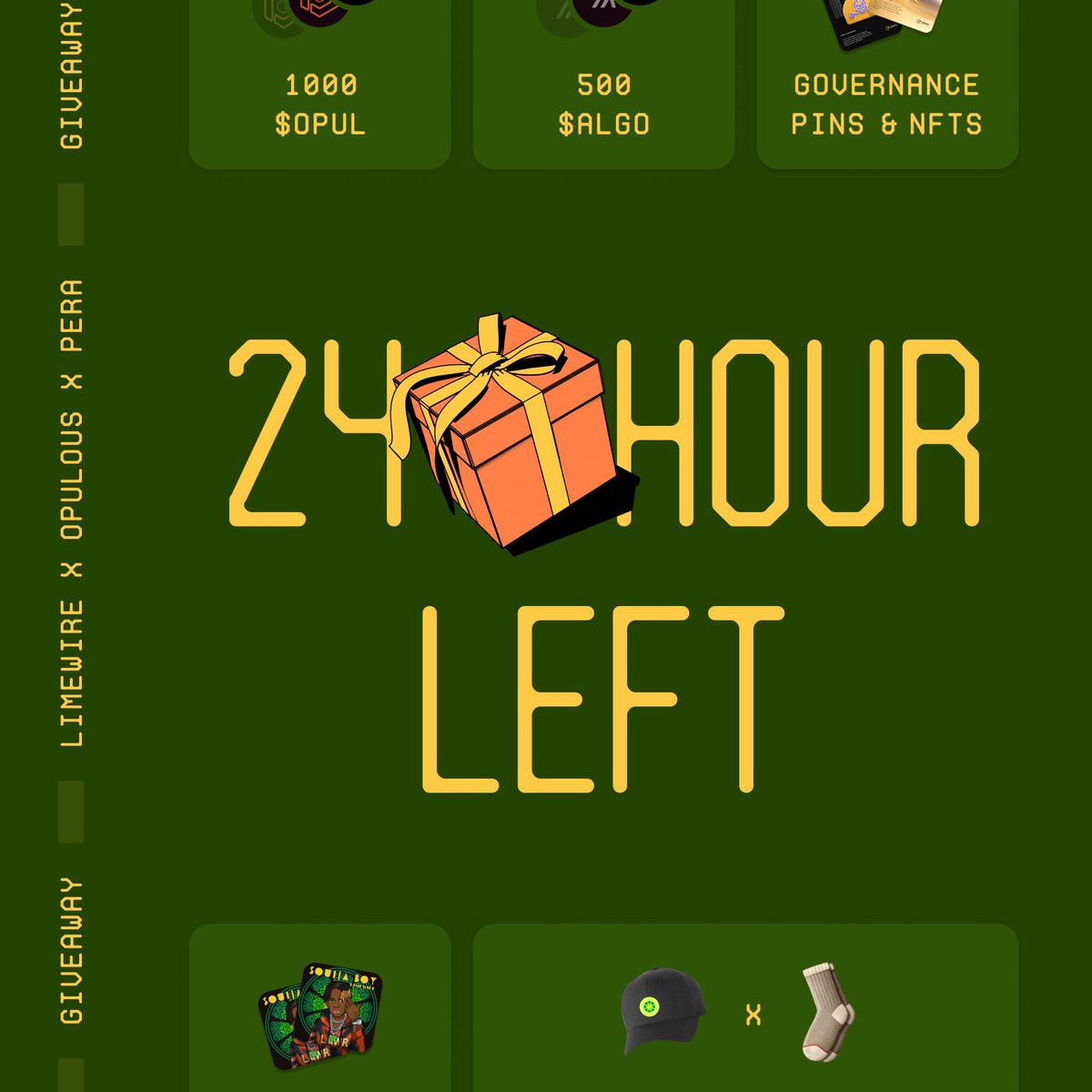Hi fam! The #giveaway winners will be announced within a day. ⏱⏱🚀 #Algorand

Interact with the tweet below and follow <a href="/opulousapp/">Opulous</a> 🤝 <a href="/limewire/">LimeWire</a> 🤝 <a href="/PeraAlgoWallet/">pera.algo</a> for a chance to win ⬇️ 

x.com/peraalgowallet…