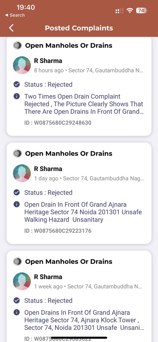 prfnl_sharma's tweet photo. @SwachhBharatGov @swachhbharat @CeoNoida @noida_authority There are open drains in front of Grand Ajnara heritage Sector 74, I have raised multiple complaints for covering of these drains on the Swachhata app as well but every time the complaint was rejected. Kindly resolve. https://t.co/N8wPK8vbSx
