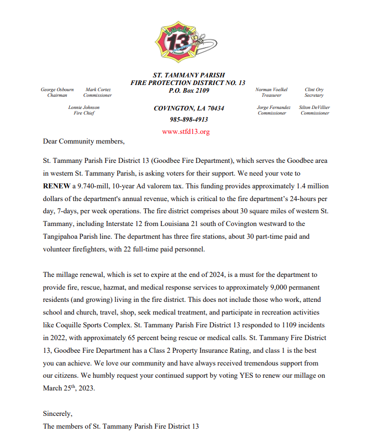 STPFD13's tweet photo. Please support your Fire department on March 25, 2023!
Visit https://t.co/0T0aj1HFdG to see annual budget and statistics. https://t.co/Gp1vbMfLw9