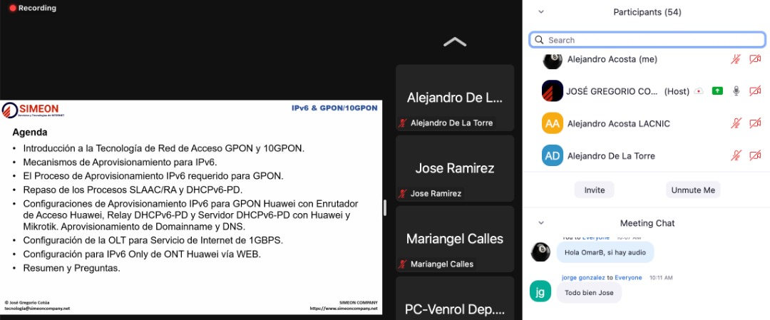 ISOC_Venezuela's tweet photo. Ya comenzó el curso de aprovisionamiento de IPv6 de redes de acceso GPON/10GPON con José Gregorio Cotúa ¡No te lo pierdas aún te puedes conectar! #VENOG #IPv6 #GPON #InternetVE https://t.co/8fXtEqND4V