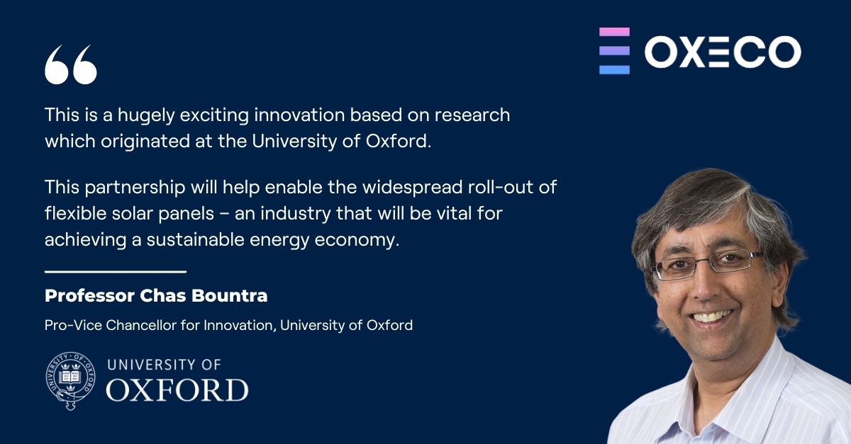 OXECO_Innovates's tweet photo. Our latest innovation for the #solar industry has received the support of Professor Chas Bountra, Pro-Vice Chancellor for Innovation at @UniofOxford!

We are incredibly proud of our links to the university, with our technology having originated in the Dept. of Chemistry. https://t.co/AHAhK2Kqd3
