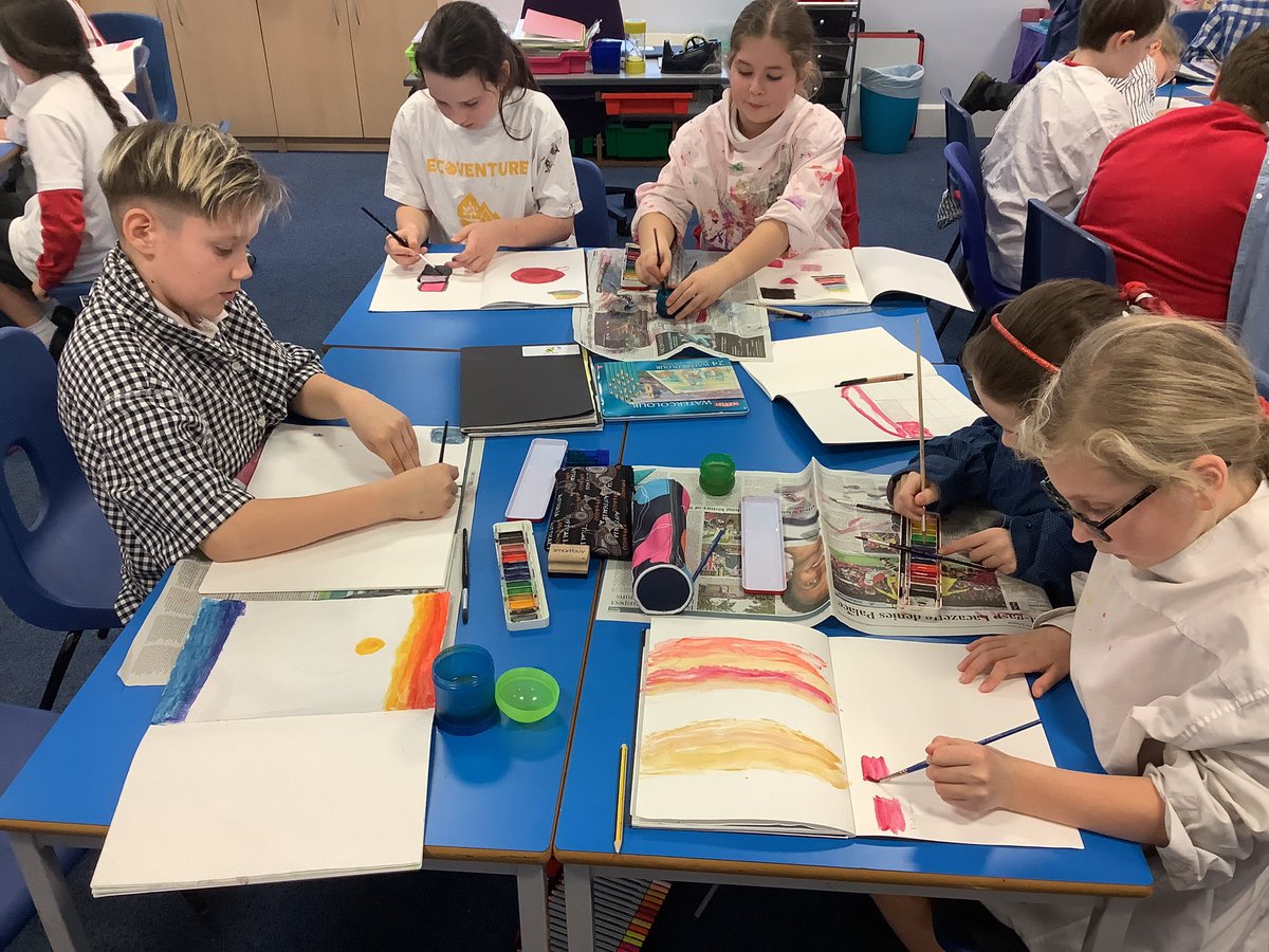 Barfordstpeters's tweet photo. Year 5 have been learning about and practising new watercolour techniques. Some children have even invented their own! #bspArt https://t.co/sEiGvnhyX8