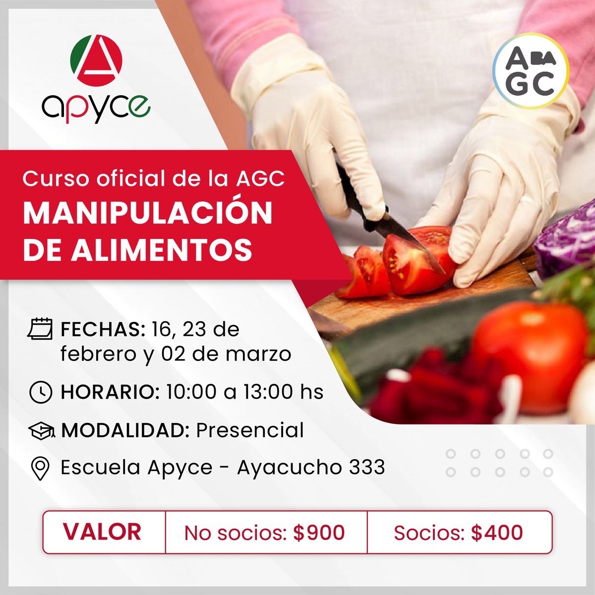 APYCE_AR's tweet photo. Curso oficial “MANIPULACION DE ALIMENTOS” de la @AGC_Control para socios y no socios de @APPYCE 

El carnet es un obligatorio para toda persona que trabaje en establecimientos donde se elaboren, , almacenen, transporten, comercialicen y/o vendan alimentos o sus materias primas. https://t.co/XwjusBTICA
