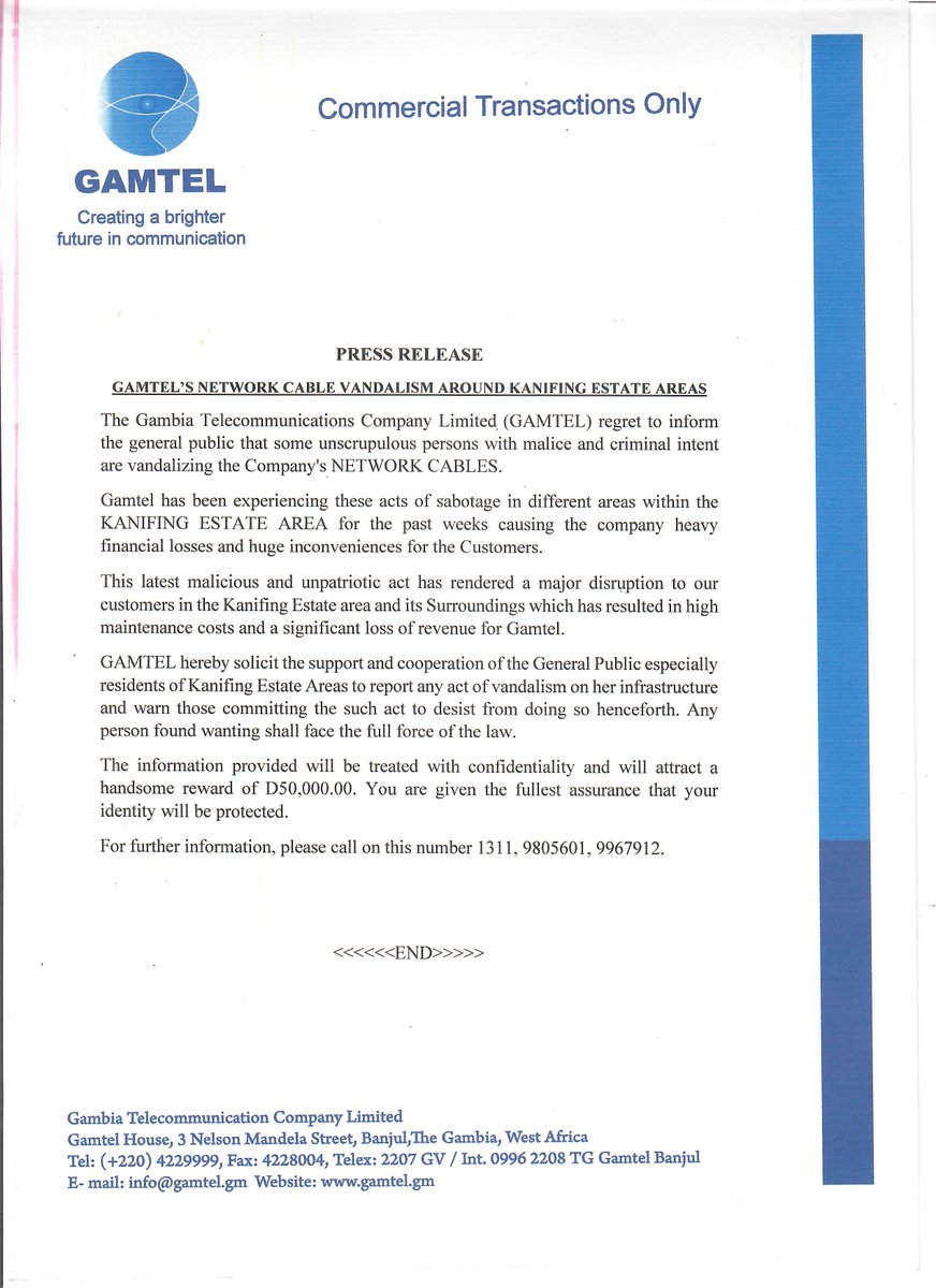 Gamtel's tweet photo. PRESS RELEASE ! https://t.co/bII2W1BGoL