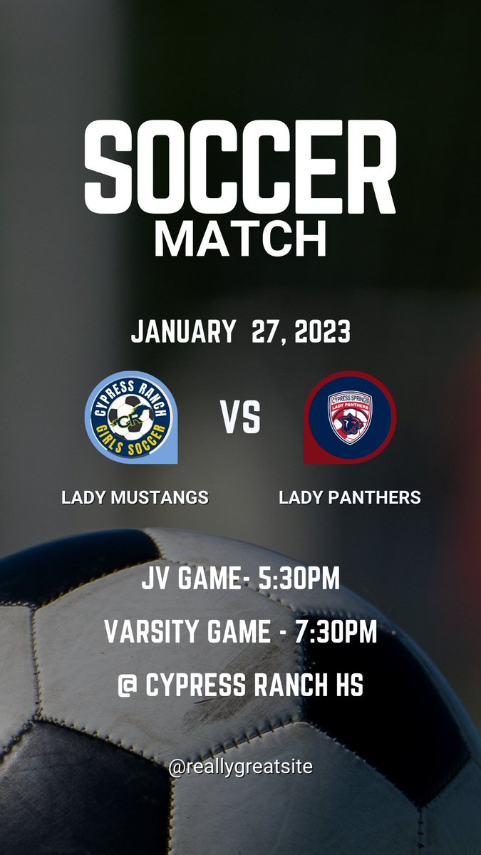 Today is our first home District game of the season. Please come out to support the Lady Mustangs as we face <a href="/cshs_ladysoccer/">Cy Springs Lady Panthers Soccer</a>

🎟️cfisd.hometownticketing.com/embed/event/14…

<a href="/CyRanchHS/">Cypress Ranch HS</a>
 <a href="/CFISDAthletics/">CFISDAthletics</a> 
#txhssoc
Game details:👇