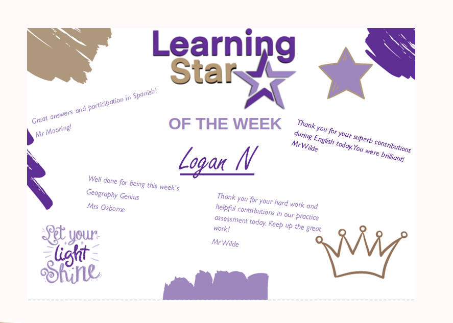 OACarlton's tweet photo. Introducing our Learning Star this week - Logan in year 9. Well done Logan on a fantastic week. #ItsWhoIam #learningstar https://t.co/ZjaJgvaKF4