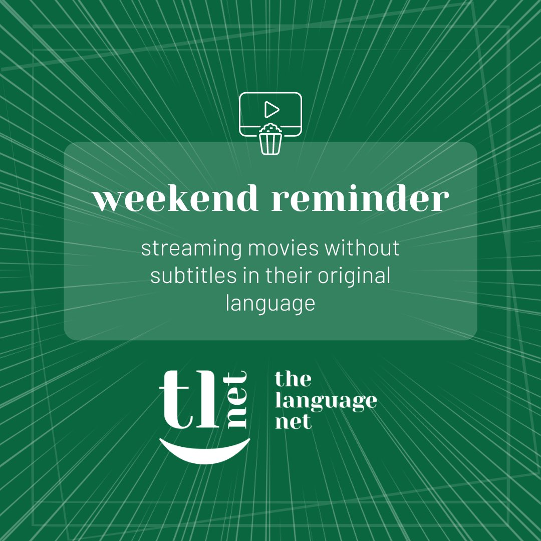 tlnet_training's tweet photo. Approfitta del weekend per praticare una #lingua con un film o una serie in lingua originale e senza sottotitoli, è molto utile! 🍿⁣
⁣⁣⁣⁣⁣⁣⁣⁣⁣
#languagelearning #bilingualistop #movietime https://t.co/ShZGX5PMBl