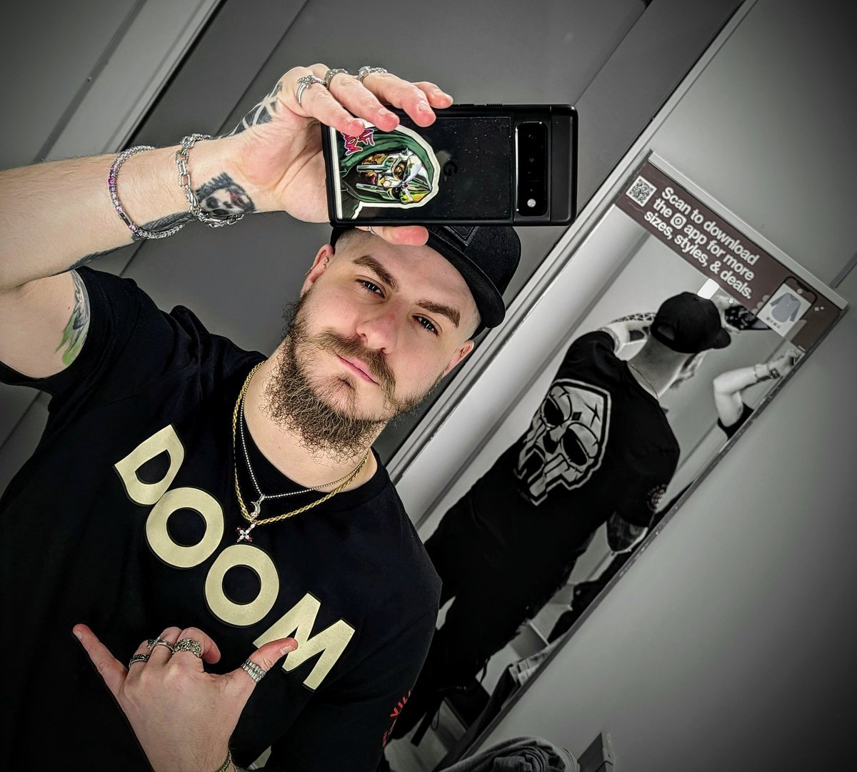 Was trying on new clothes for work and thought the double mirror shot of <a href="/YungKhan/">KHAN 可汗 🔜 Combo Breaker 2026</a> shirt was sick.