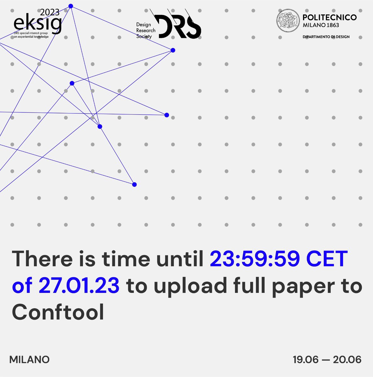 ⚠️There is time until 23:59:59 CET of 27.01.23 to upload full paper to Conftool⚠️ 

Eksig2023 submission system is still open and waiting for your contributions!​

Please visit:​

🔗conftool.org/eksig2023

#prototype #prototyping #rtd #design #DEADLINE #fullpaper #conference