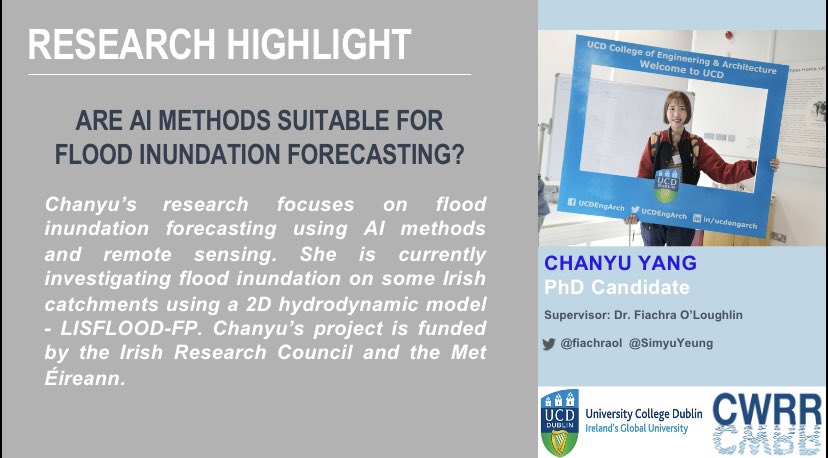 #MeetOurResearchers

Chanyu is looking at how AI and remote sensing can support flood inundation forecasting. Chanyu is funded by @IrishResearch and @MetEireann and supervised by @fiachraol in @UCDCivEng 🌧️ 💻