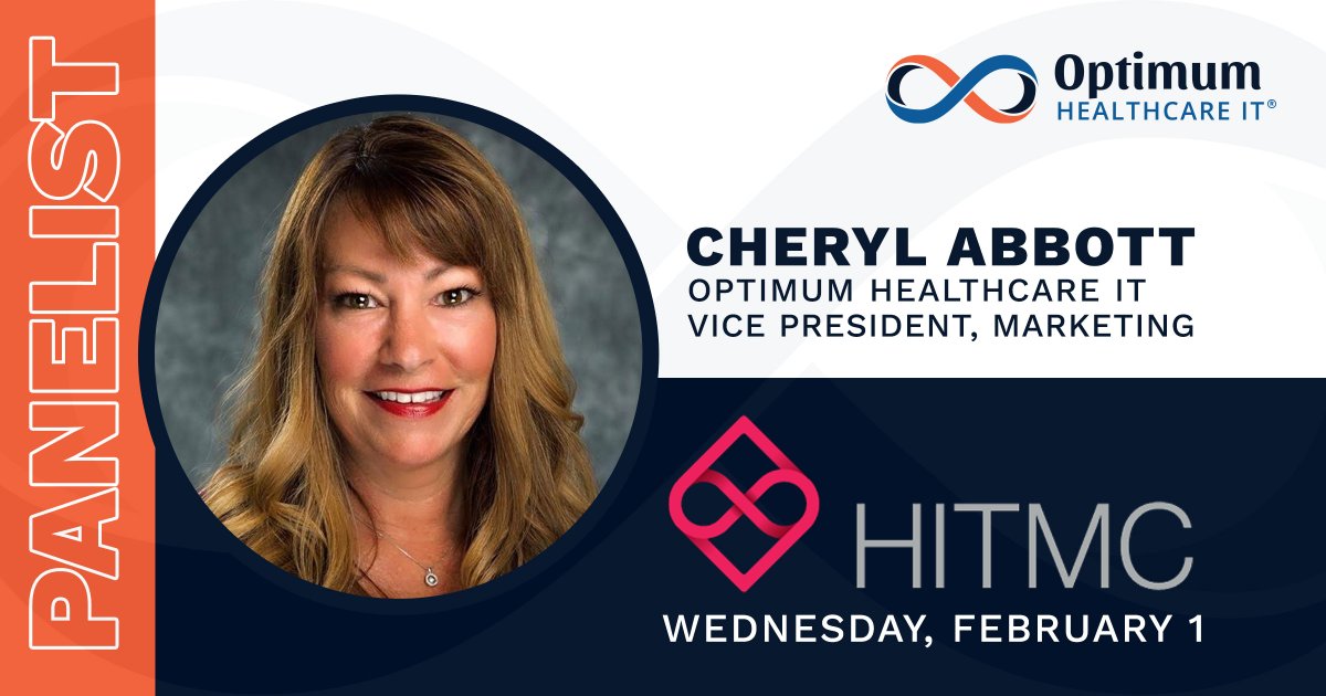 OptimumHIT's tweet photo. We're excited to share that our #VP of #Marketing, Cheryl Abbott, will be a panelist at https://t.co/Mp5PRjFzUX next week! The panel will discuss #marketing teams and how individual and organizational brands can impact #healthcareIT.
#ThisisOptimum #ITworksforYou #HITMC https://t.co/DkI3k7qRVR