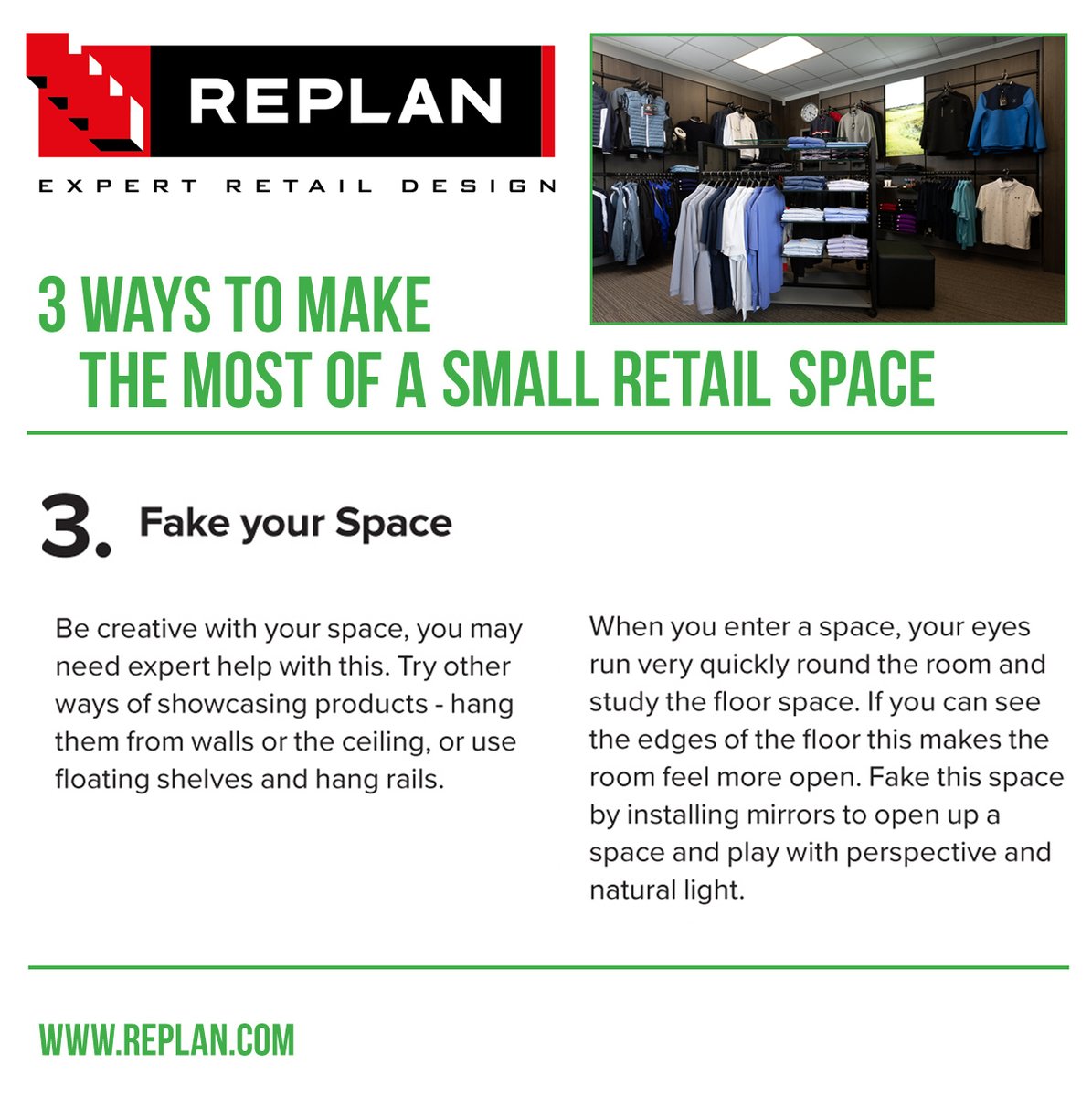 ReplanGBltd's tweet photo. Make the most of your store with our useful hints and tips for merchandising!

#tips #golf #merchandise #smallstore #smallspace #retail #shopfitting #advice #business #businesstips #success #B2B https://t.co/wD4HxdtbmI