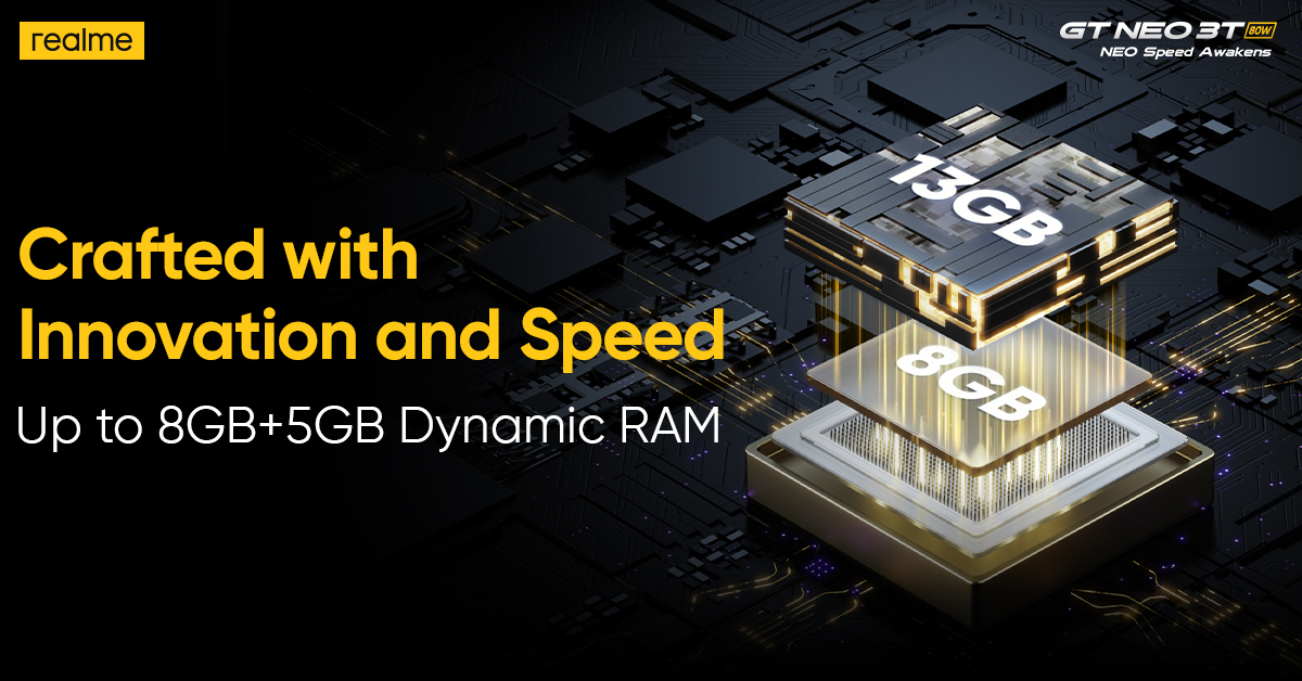 realmeIndia's tweet photo. Switch between apps in a blink! Experience the new definition of innovation with 8GB+5GB Dynamic RAM.
Get it now: https://t.co/9iOffmgjbX
#realmeGTNeo3T #NeoSpeedAwakens https://t.co/TzWmBUzm61