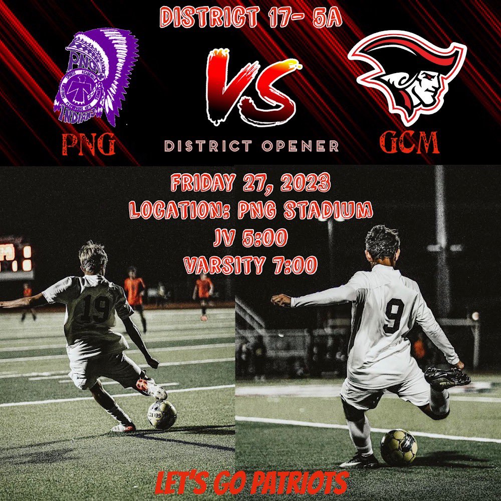 We will open district against PNG this upcoming
friday night.
JV: 5:00
Varsity 7:00
Let's start of strong and support our patriots ♥️🖤!