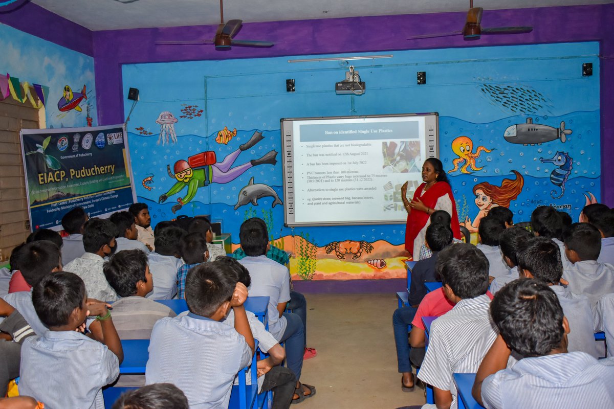 eiacphubpdy's tweet photo. Puducherry EIACP Hub organized &amp; conducted a mass awareness campaign on #MissionLiFE at Thiru V. Kalyana Sundaranar Govt High School, Arumparthapuram on 27.01.2023. Around 100 Students were participated. 
#ChooseLiFE #ProPlanetPeople #EIACP #MoEFCC 
@moefcc https://t.co/SFGGgCDRD1