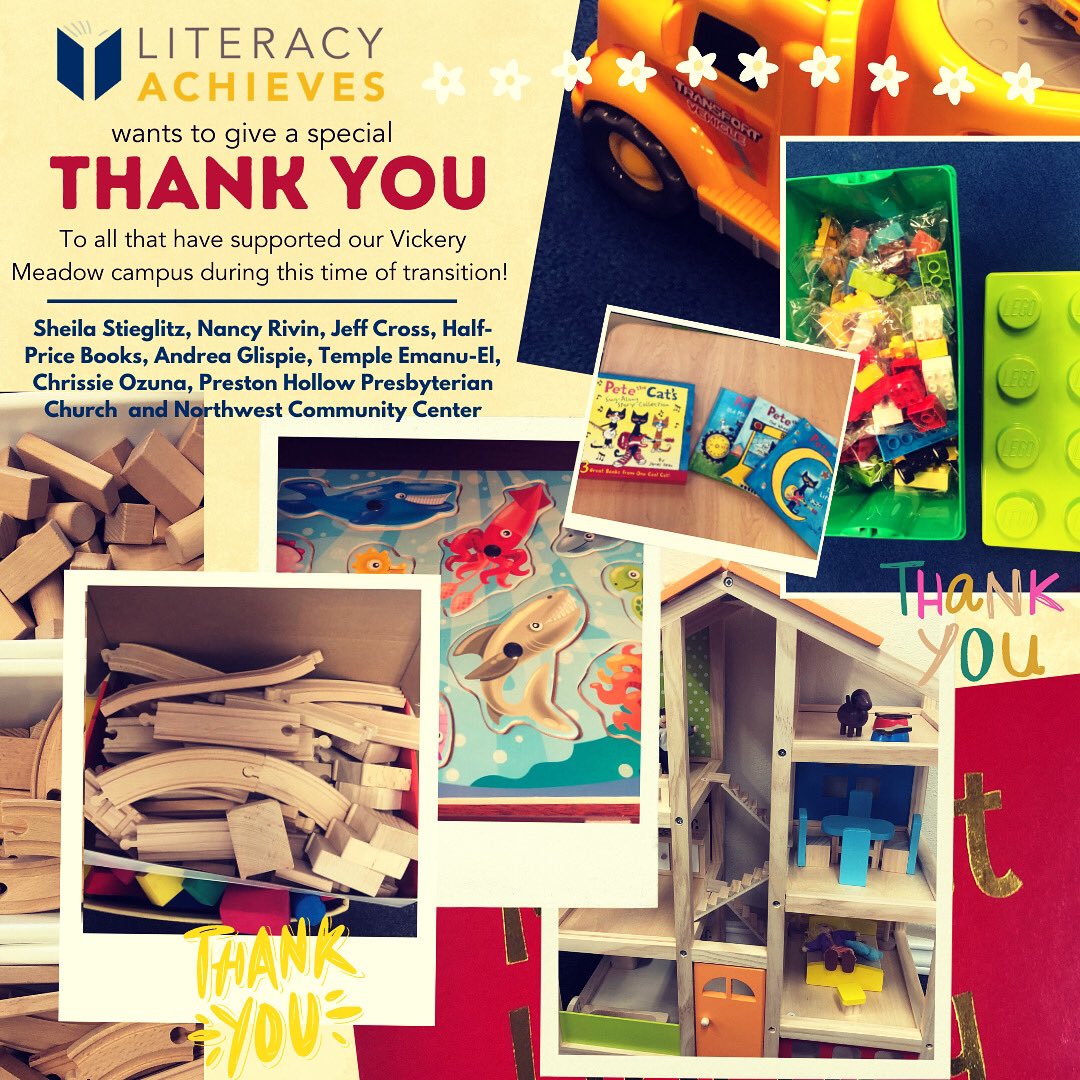 LiteracyAchieve's tweet photo. Literacy Achieves would like to give a special thank you to all our partners who sprang into action in Vickery Meadow’s time of need. We are truly grateful for the quick response right before the start of our spring semester this week! https://t.co/58chGe4qz8