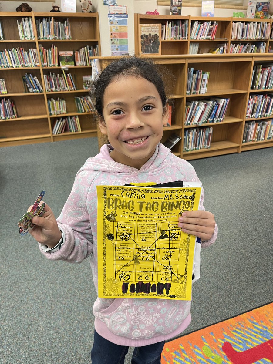 laurenbpish's tweet photo. Students @WeinertES have been turning in their January Brag Tag Bingos this week! 🎉 @SeguinISD @MatsRead #SeguinReads #MatsRead #BragTagBingo #ReadersAreLeaders https://t.co/iqE54e3fOr