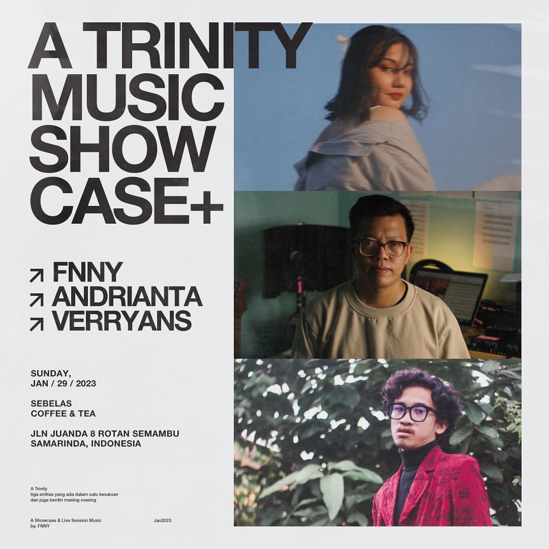 smrgigupdate's tweet photo. A Trinity Music Showcase, menampilkan: FNNY, Andrianta, Verryans.

Minggu, 29 Januari 2023. Di Sebelas Coffee &amp; Tea. https://t.co/RZxAEM9ePX