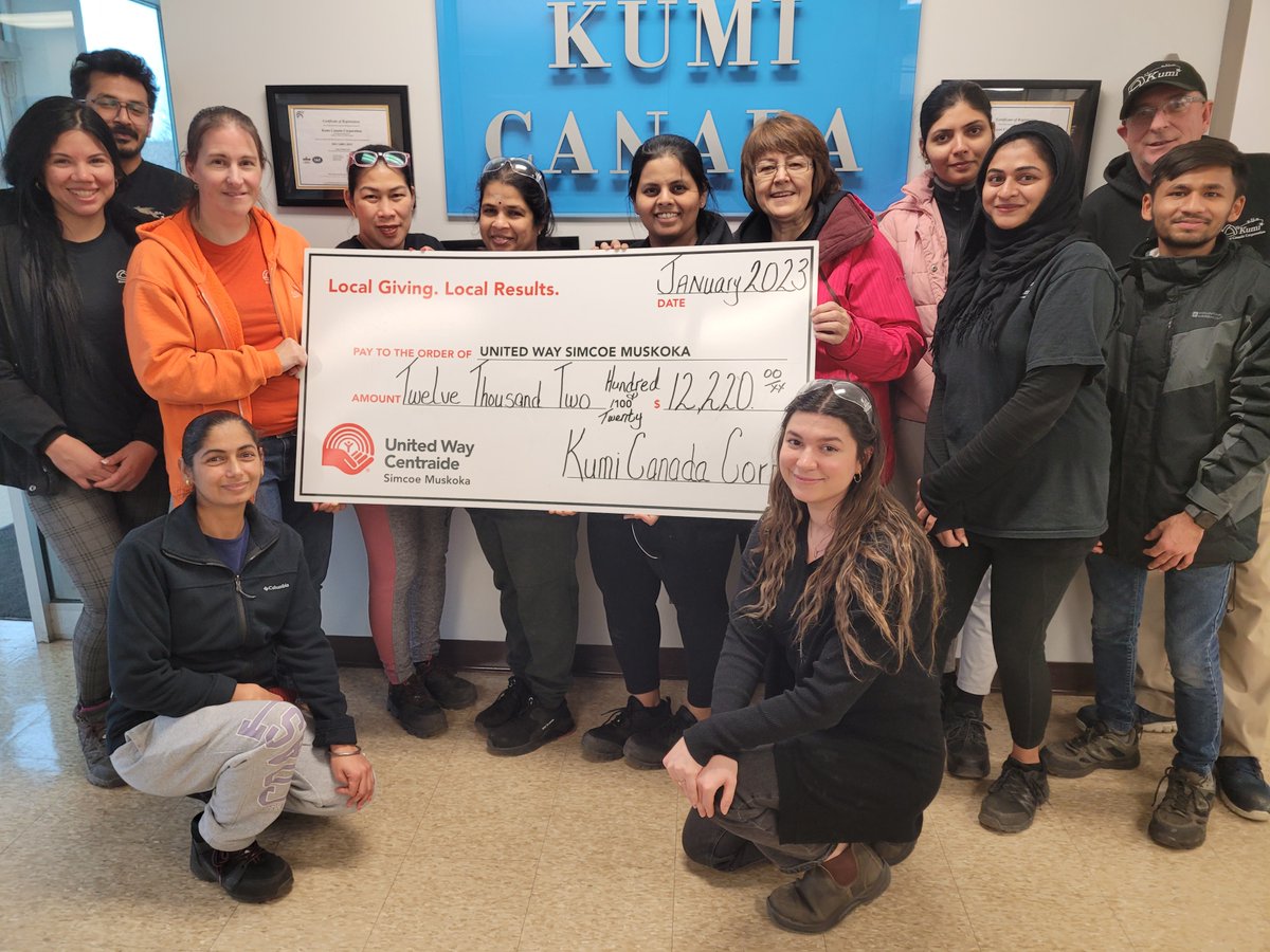 UWSimcoeMuskoka's tweet photo. Check out this fantastic group of employees from @CanadaKumi! 

Thank you for coming together and showing a lot of #LocalLove, raising an amazing $12,220. We are very grateful for their support.

#thankyou #kumicanada #uwsimcoemuskoka https://t.co/JI1G2tvnjA