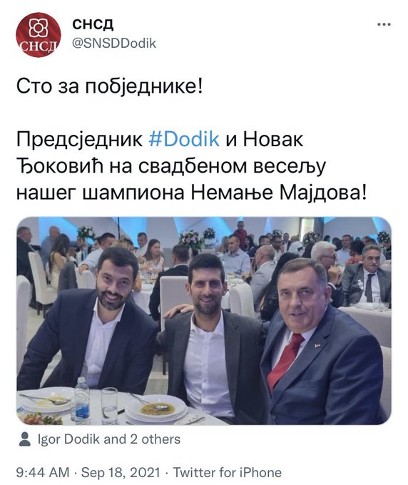 admirim's tweet photo. .@Lacoste 

Djokovic is a vile chauvinist who openly associates with genocidaires and genocide deniers and blocking people who point that out cannot erase that fact. https://t.co/WRfk3bq3nS