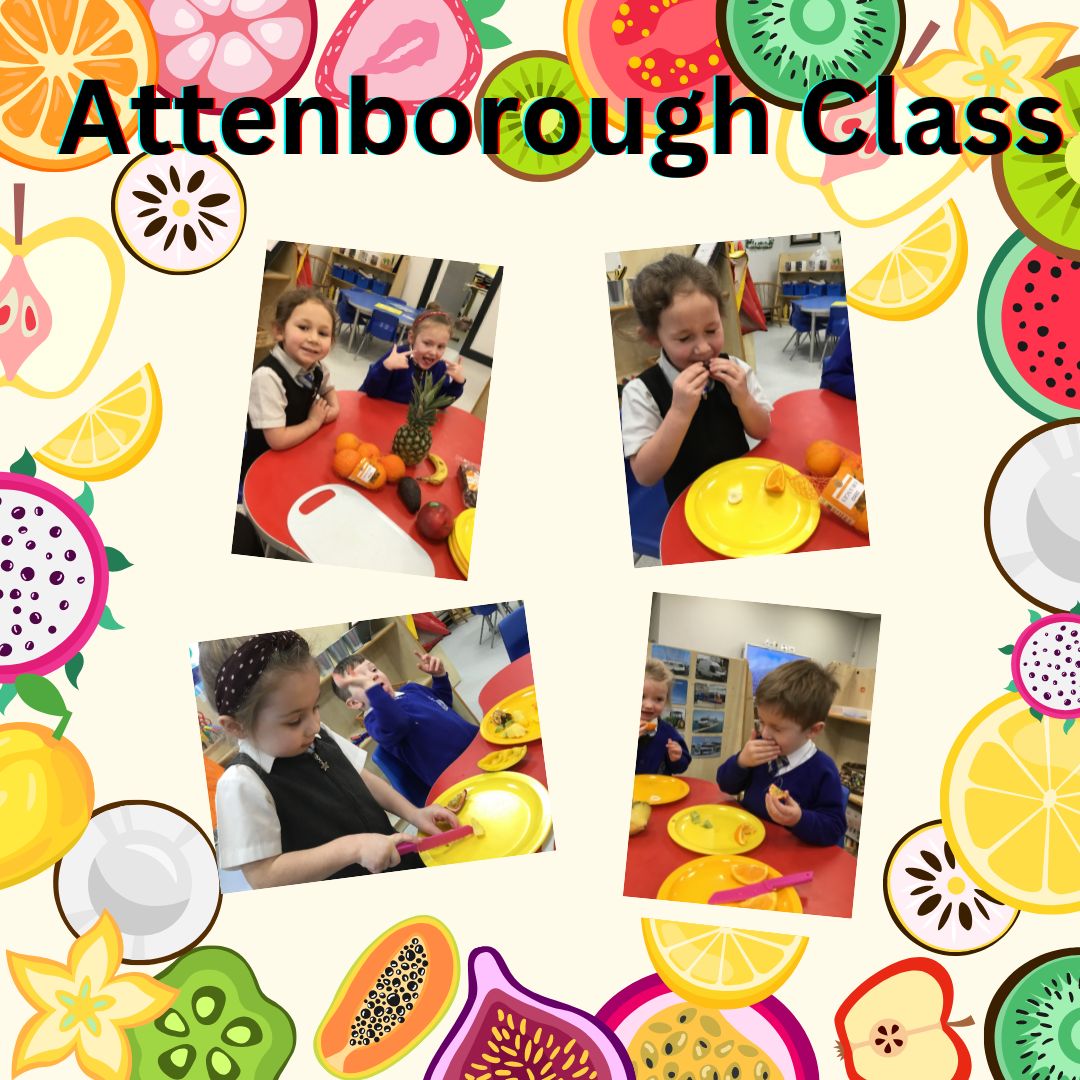 This week, Attenborough class have been reading Handa’s surprise. We discussed that where Handa lives, there are fruit trees because it’s warm. We then tried all the fruits from the story and discussed whether we liked the taste, texture and smell. 🍊🍍🍌🥑🥭