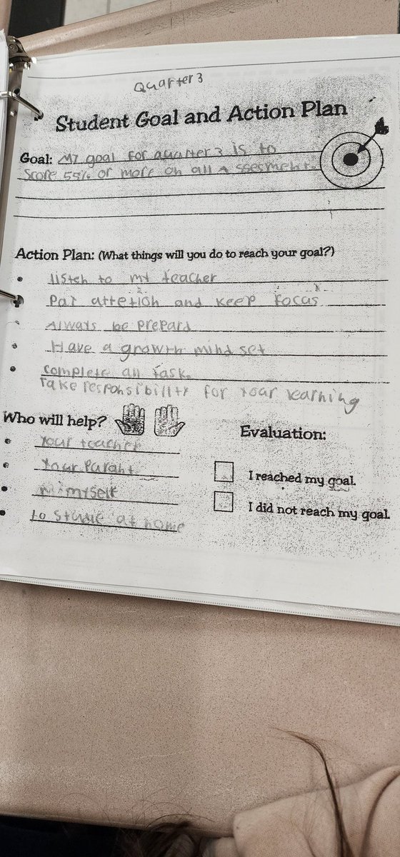 Students in 4th grade have set goals for Quarter 3, devised an action plan, and identified support people to help. Way to go Oak Grove 4th-grade, students. We are doing our part to help DPS get to 55!! @drstacydstewart <a href="/DurhamPublicSch/">Durham Public Schools</a> <a href="/juliespencer8/">Julie Spencer</a> <a href="/pmubenga/">Pascal Mubenga, PhD.</a>