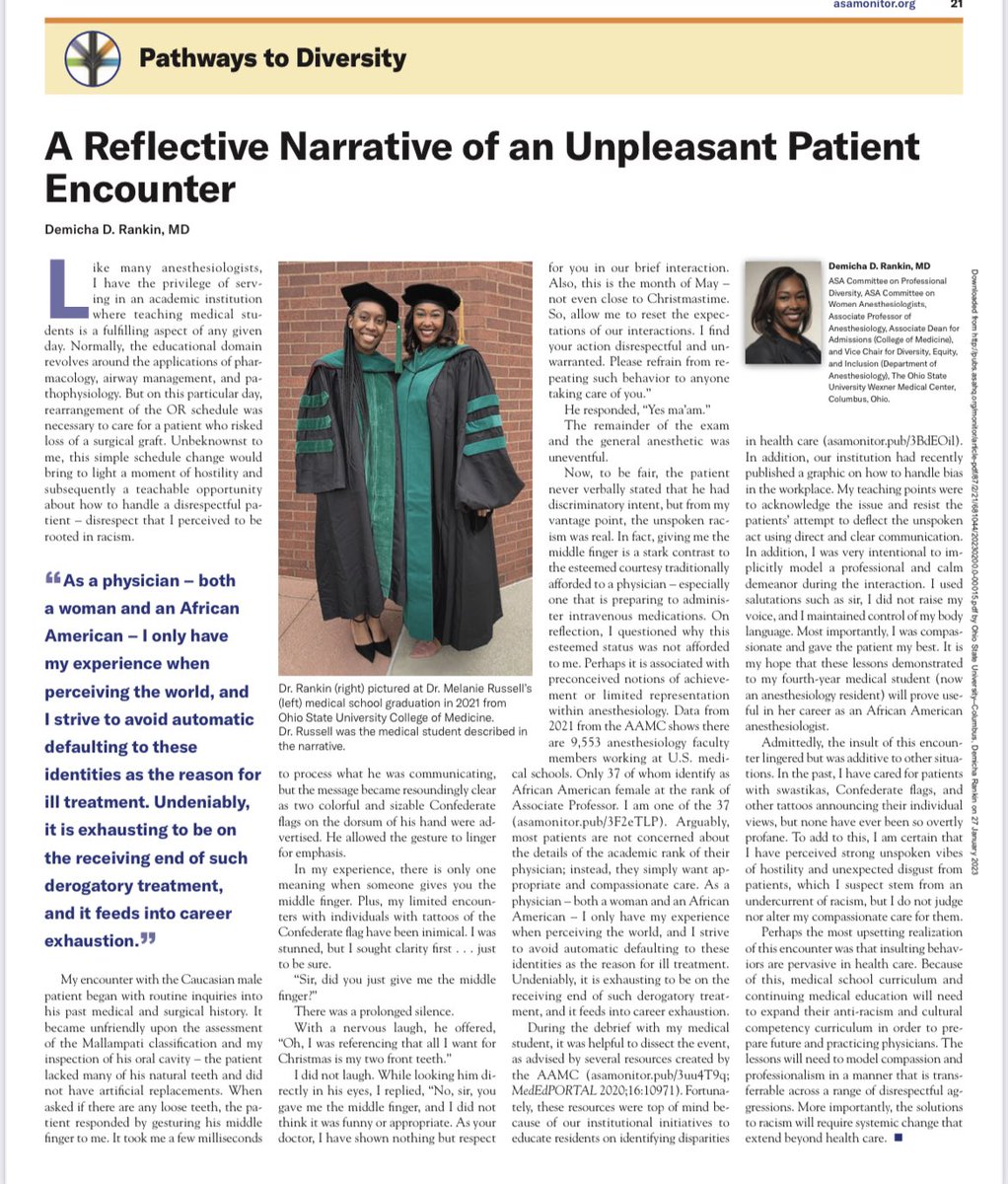 Check out my new article. It’s a quick read. A Reflective Narrative of an Unpleasant Patient Encounter pubs.asahq.org/monitor/articl…