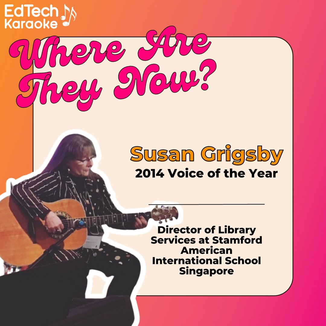 🎤 #ETK Where Are They Now Series: @sksgrigsby 🏆️⁠
⁠
Susan was our 2014 Voice of the Year and continues to share her librarian knowledge with her students in Singapore!
