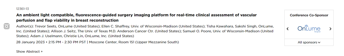 OnLume's VP or Research, Dr. Christie Lin, will present at the #spie #photonicswest #molecularimaging guided #surgery Conference (San Francisco).

Join us on Sat, 1/28 at 2:15 PM!

Dr. Christie Lin is also available for in-person meetings.

lnkd.in/gJ5tV6sa
