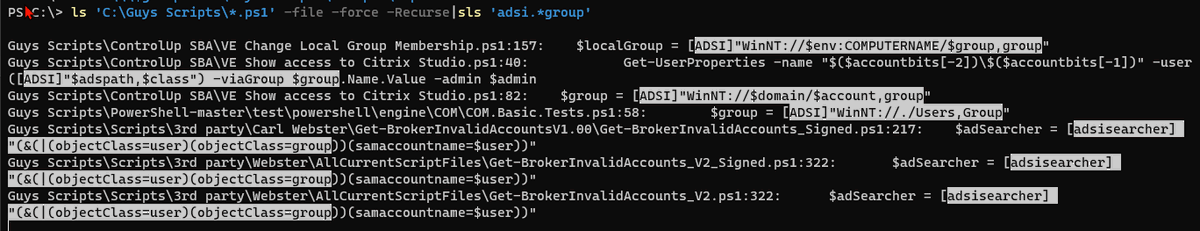 guyrleech's tweet image. Want to use #regex to search text files like #PowerShell scripts? Very easy and doesn&apos;t need to be a scary regex!
sls is the alias for Select-String which you have already been using &amp;amp; not realised the default argument is a regex😀
#pwsh 7.x helps by highlighting matches
