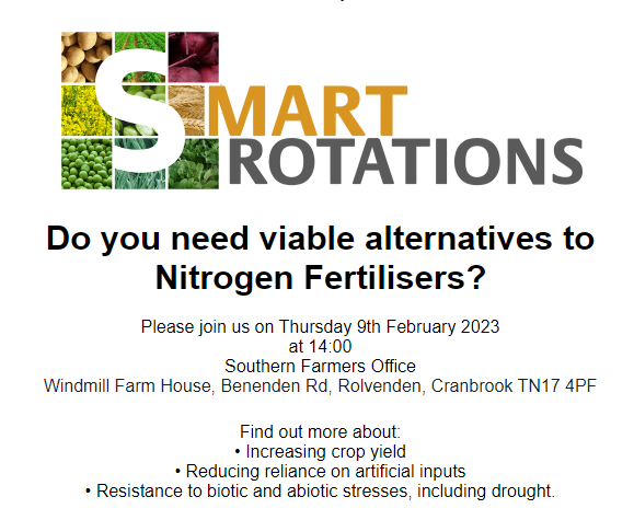 SouthernFarmUK's tweet photo. Interested in alternative options to Nitrogen? Join us &amp; @smart_rotations for a meeting on 09/12 at 2pm to find out more.
Do check your emails for the link to RSVP or call the office &amp; speak to Brigitte for details if you're interested. https://t.co/L0OTgnTyyO