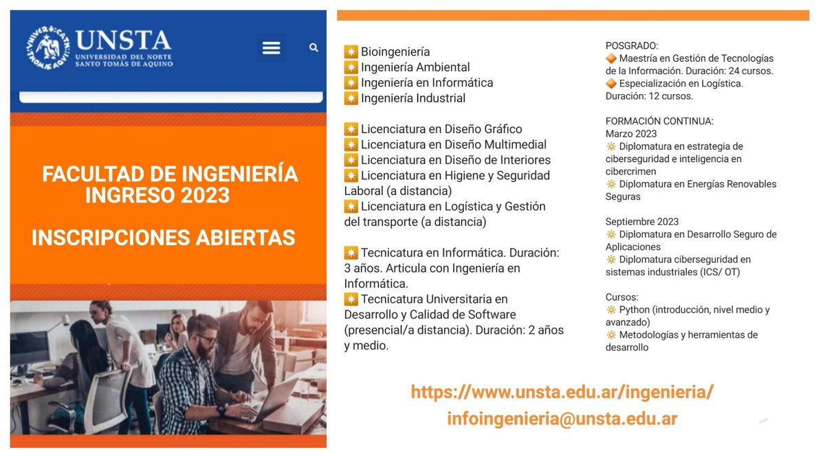 IngenieriaUnsta's tweet photo. La Ingeniería es el motor que impulsa la mayoría de los cambios tecnológicos en nuestra sociedad. Presenta un  amplio campo laboral y aporta  soluciones para mejorar la calidad de vida de todos. 
¡Vos podes ser parte del cambio!
¡TE ESPERAMOS!

#Ingeniería #UNSTA https://t.co/B0NljgEtJ2