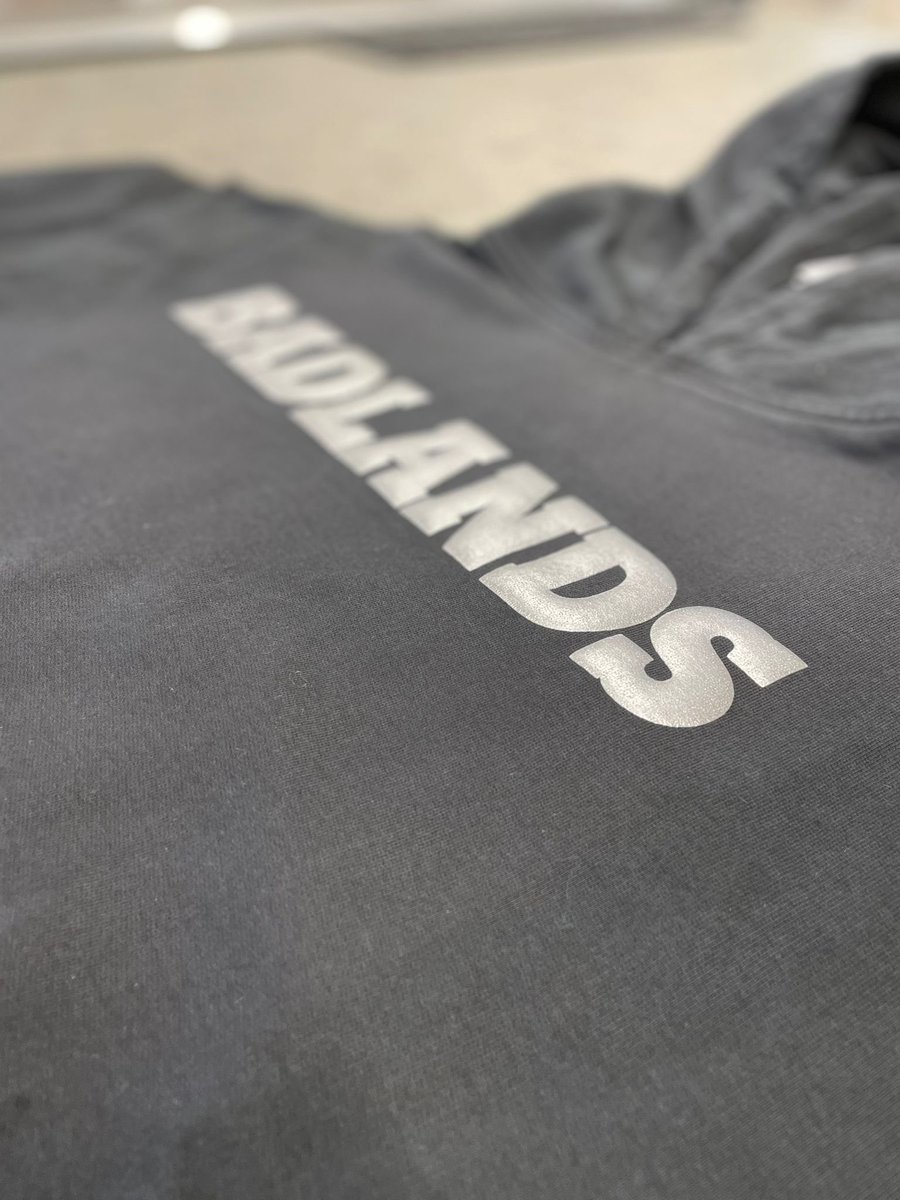 Suitefa1's tweet photo. Badlands x Suite FA!  Some sampling we're doing with our friends from Badlands Clothing using silver puff vinyl to give them that raised effect!

#puffvinyl #badlands #printing https://t.co/aMrLUkPKEj