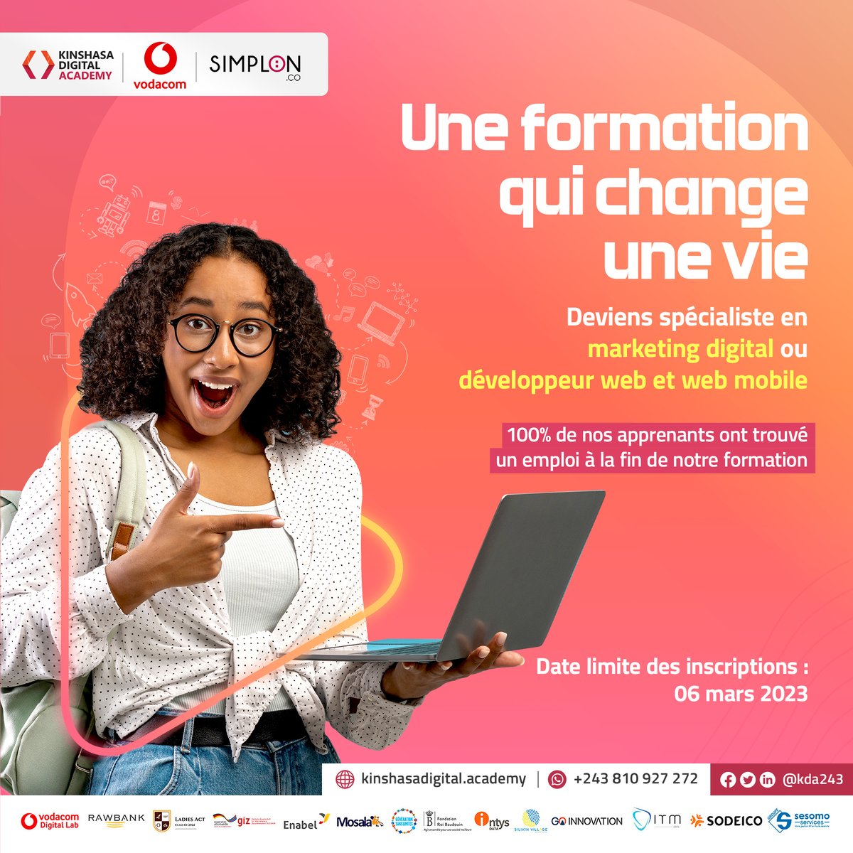 📣Bonne nouvelle !📣

Les inscriptions restent ouvertes jusqu'au 6 mars 2023. 🥳
Inscris-toi via ce lien kinshasadigital.academy/inscription

#digital #formation #stage #kda #emploi #digitalmarketing #programmationweb