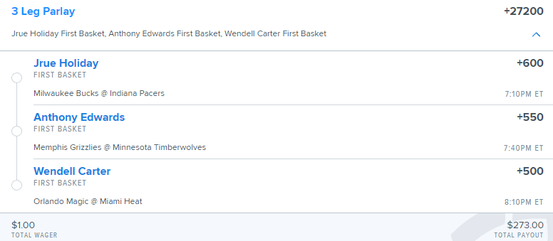 tripdub2's tweet photo. Bet number one and two for tonight's games. #nba #nbabetting #FanDuel #FirstBasket https://t.co/yOyYp14WL4