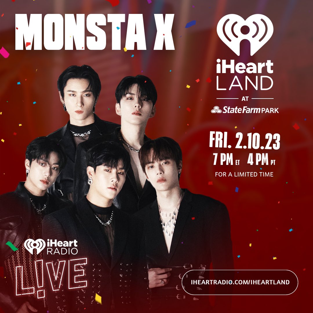 MONBEBE! Join us on Feb 10th for our @iHeartRadio LIVE! 🤩 Watch at 7pm ET on #iHeartLand inside @StateFarm Park! #iHeartMONSTAX 👉🏻 iHeartRadio.com/iheartland #몬스타엑스 #MONSTA_X #MONSTAX