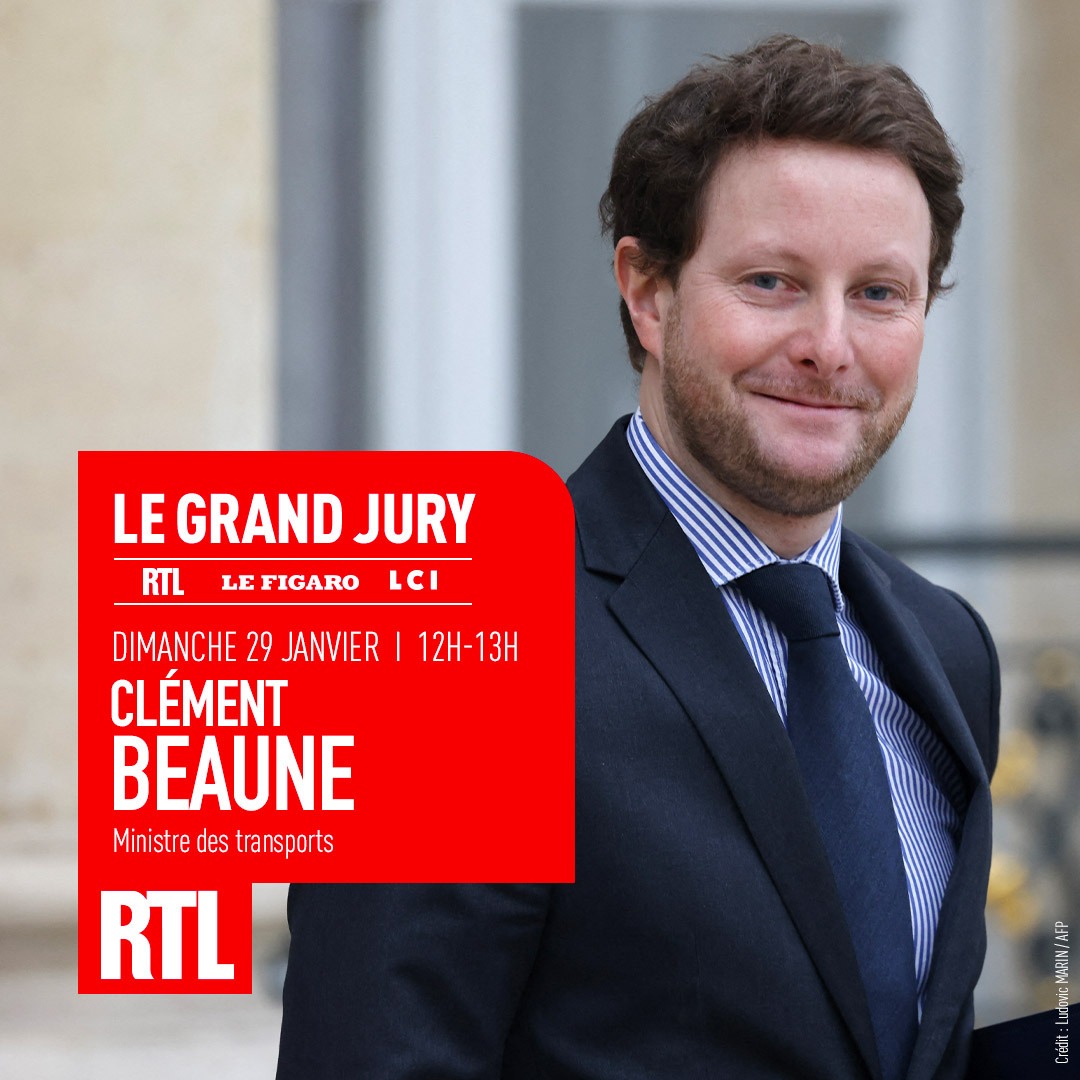 🔴🗣 Le ministre des Transports Clément Beaune (@CBeaune) est l'invité de l'émission @LeGrandJury Posez-lui vos questions dans les commentaires, il y répondra en direct dimanche dès 12h #LeGrandJury ⤵️