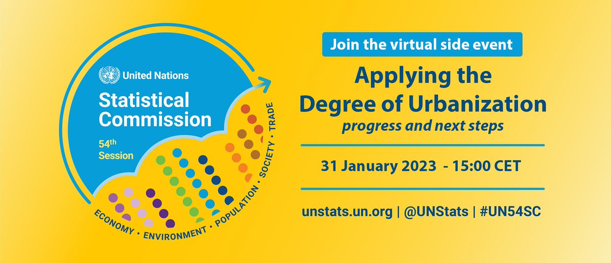 💻🏙️Join our webinar on ‘Applying the Degree of Urbanization’, a virtual side event of the #UN54SC 🗓️ 31 January 2023 at 15:00 CET Register here 👉europa.eu/!cN8TgY ℹ️ Discover the methodology for delineation of cities, urban & rural areas #DEGURBA