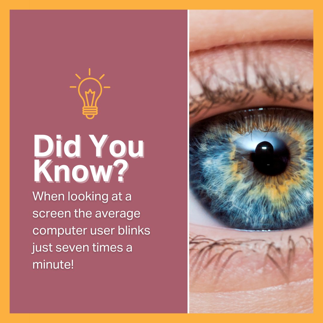 Fun Fact Fridays! 😄 Did you know that when looking at a screen the average computer user blinks 👁️ just 7 times a minute?