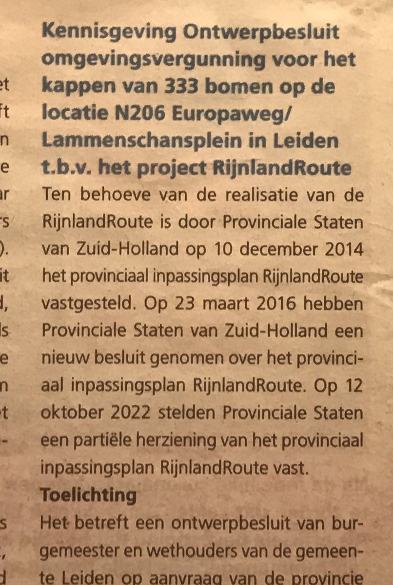 StationsgebiedL's tweet photo. Je schrikt je een ongeluk : 333 #bomen worden er mogelijk gekapt. Het Leidse ‘kapcollege’ (#D66 * #GroenLinks) slaan weer hard toe 🥲 #Stadskrant 26/1/2023 @JudithLenian https://t.co/nHYfSCxUxH