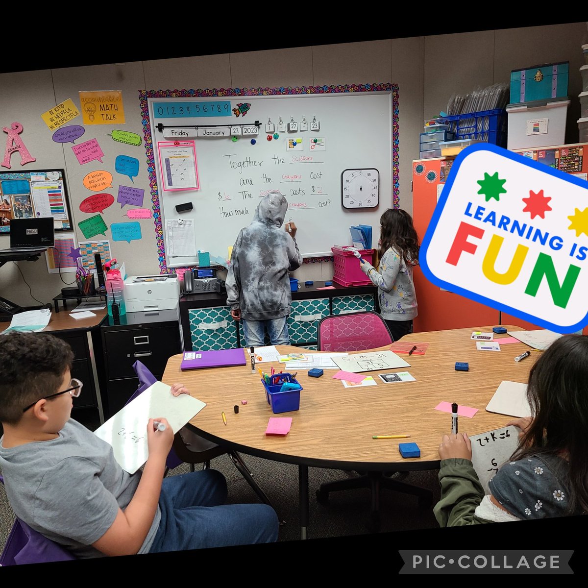 Students had the opportunity to create word problems and write equations using variables, then present their work as the teacher.  #NumberWorlds #MathIntervention #studentcollaboration