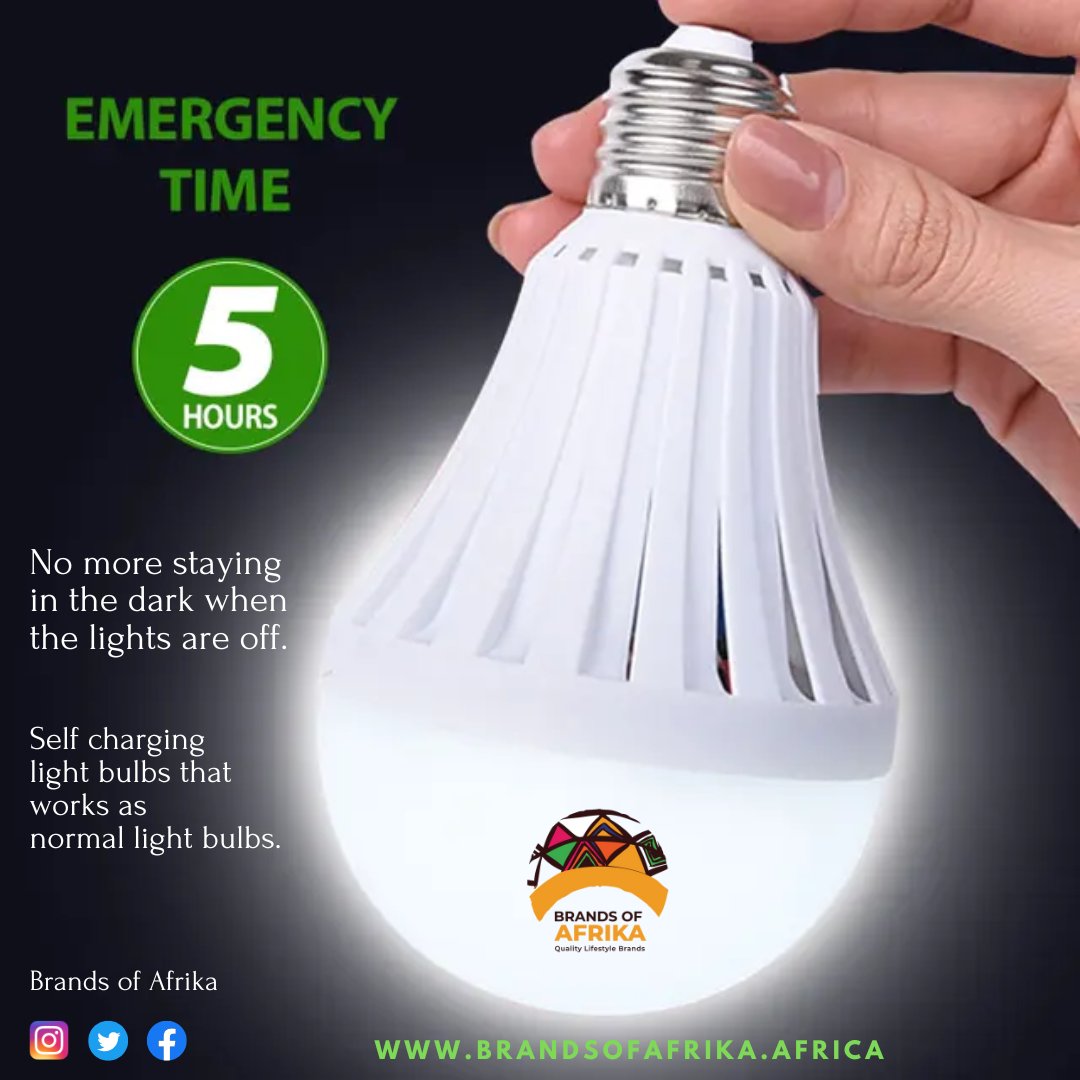brandsofafrika's tweet image. Emergency Back Up Lights.

Switches On when your power goes off.
Fits like a normal household globe. 

Available for:
R 300 for 2.
R 440 for 3.
R 590 for 4.
R 740 for 5.

Delivery is R100.

Get it on brandsofafrika.africa or via WhatsApp on 078 916 6707.
#LoadsheddingSchedule