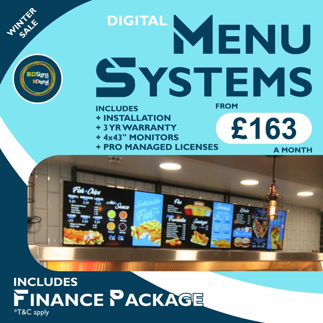 Winter Sale! Save up to £500 on our #digitalsystems! Don't miss our great prices on #windowmonitors, #menusystems and #videowalls, including design and installation. Call 0115 979 4330 to get started! #digitalsigns #digitalmenus #digitalscreens #digitalmenuscreens #menuscreens
