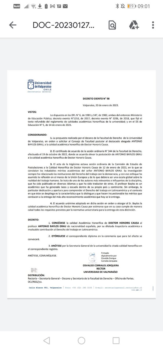 La <a href="/uvalpochile/">Universidad de Valparaíso</a> entrega el grado de Dr.Honoris Causa al Profesor Antonio Baylos Grau