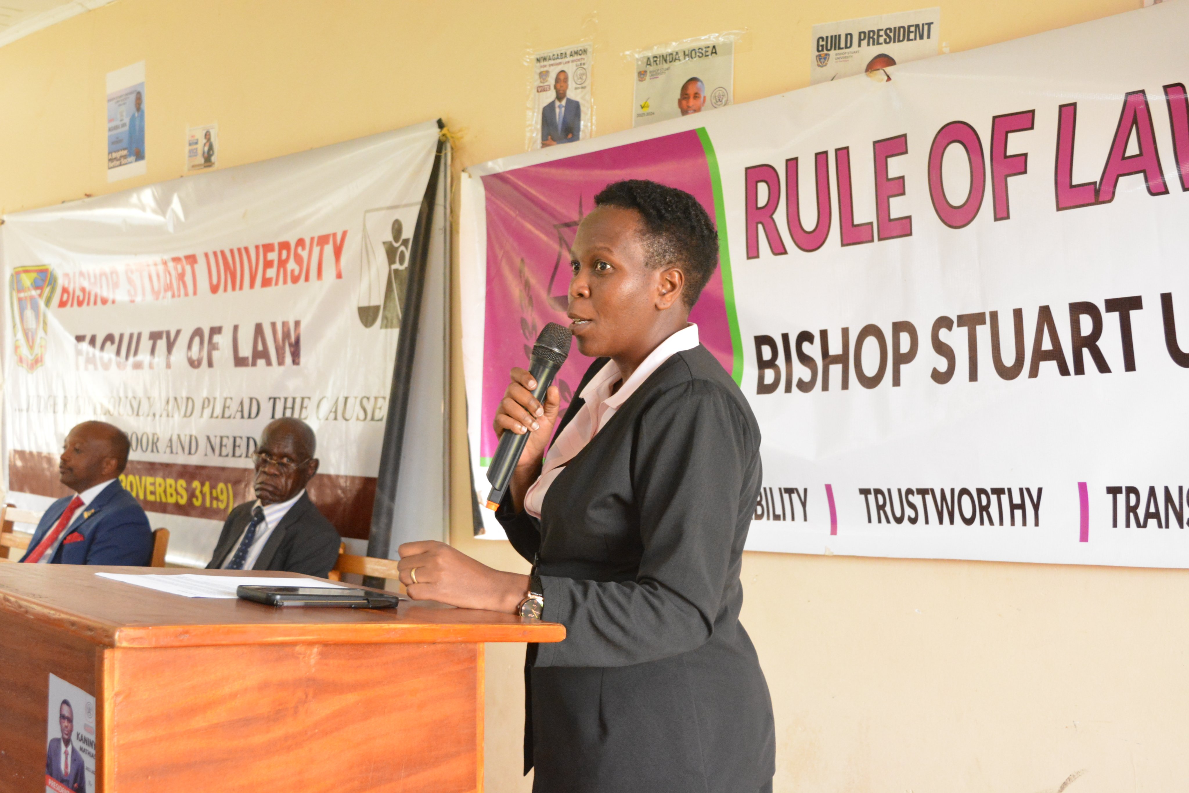 Head of Law Department, Counsel Twikirize Parton delivers her welcome remarks at the event